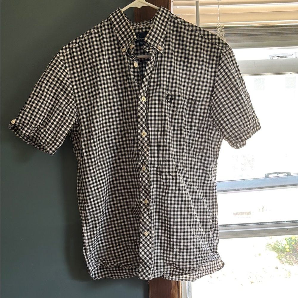 Fred Perry Short-Sleeve Black & White Gingham Button-Down Shirt